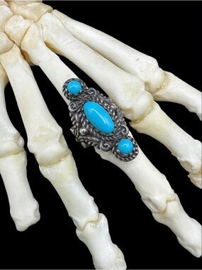 Vintage Southwest Carolyn Pollack Sterling Sleeping Beauty Turquoise Ring 6.25